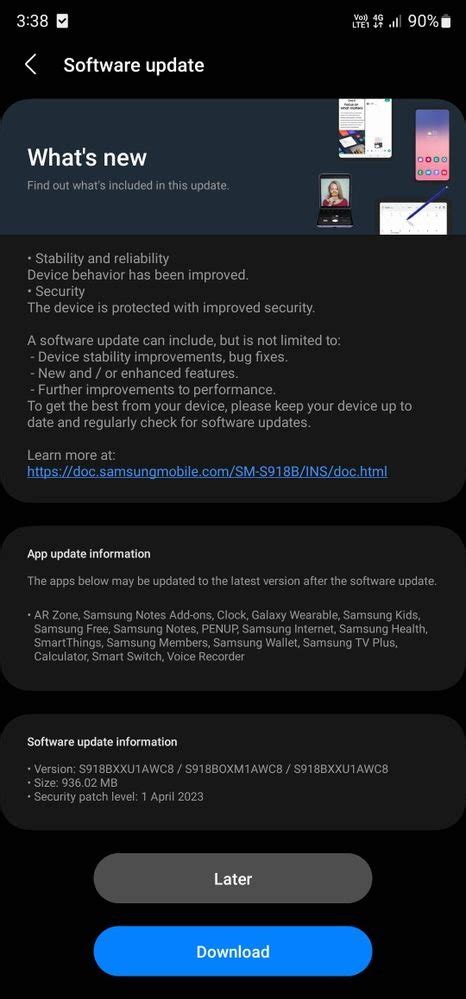 Samsung Software Updates On Twitter Samsung Galaxy S Ultra April