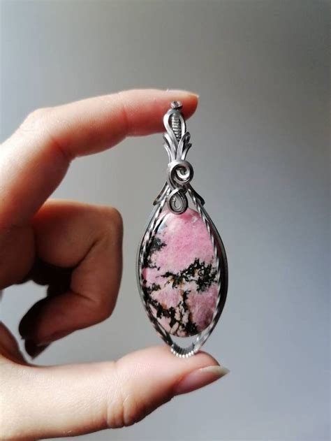 Rhodonite Necklace Rhodonite Pendant Crystal Healing Chakra Healing