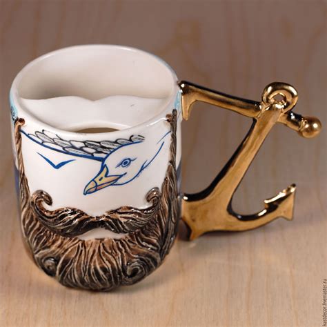Купить или заказать Чашка для усов 'Моряк. День' фарфоровая в интернет ...