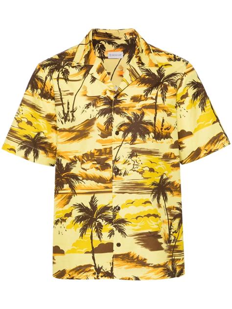 Moncler Camp Collar Palm Tree Print Shirt Farfetch