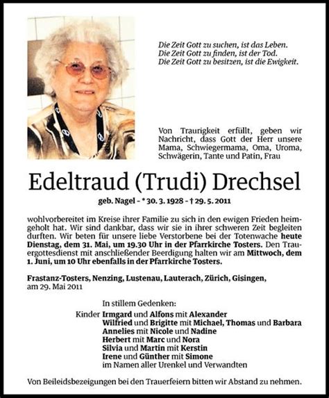 Todesanzeigen Von Edeltraud Trudi Drechsel Todesanzeigen