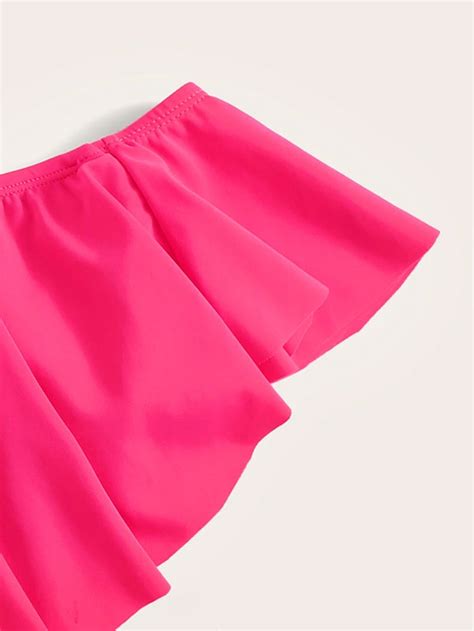 Дамски бански Фламинго Neon Pink Tiered Layer Bardot Top With Tropical Bikini EMMA