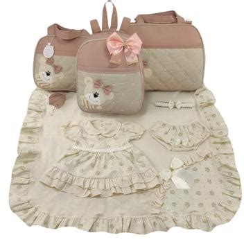 Kit bolsa maternidade 3 peças urso luxo nude saida de maternidade