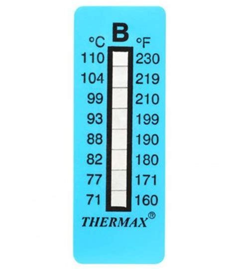 Thermax Irreversible Temperature Label Level Strips Range Deg C