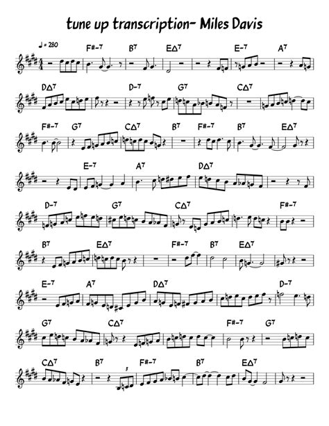 Tune Up Transcription Miles Davis Sheet Music For Trumpet In B Flat