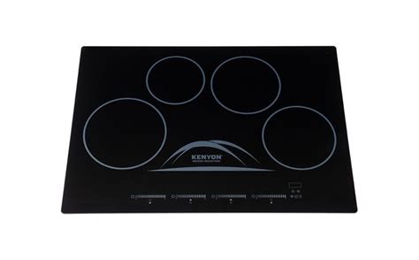 A Black Stove Top With Four Burners On The Front And Three Knobs On The