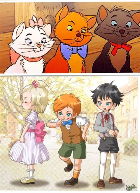 The Aristocats Marie Toulouse And Berlioz As Humans 😸 Anime Vs Cartoon Disney