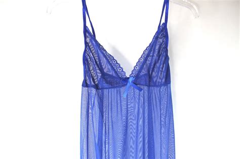 Women Sexy Long Lace See Through Nightie Dress Panties Set Blue Lingerie New Ebay