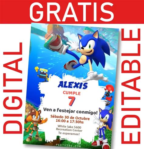 GRATIS Invitación Sonic Editable y Personalizable WHATSAPP iMESSAGE