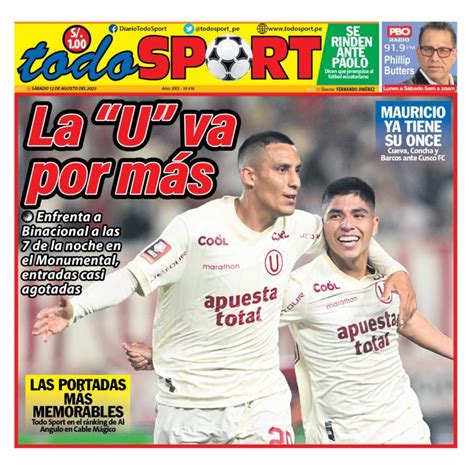 Portada Impresa Diario Todo Sport 12082023 Todo Sport