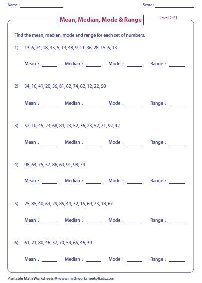 Worksheets Mean Median And Mode