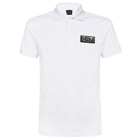 Emporio Armani EA7 Cotton Leather Plaque Logo White Short Sleeve Polo