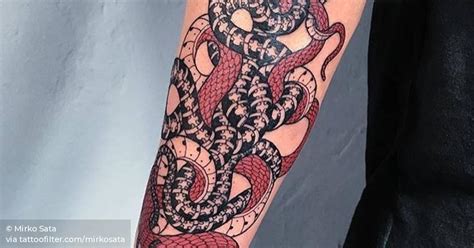 Freehand Black And Red Snake Tattoo