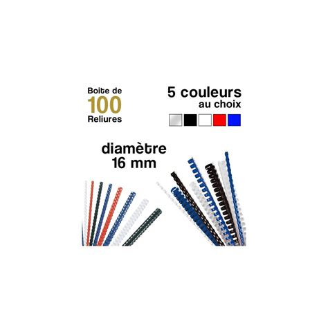 Reliure plastique diamètre 16 mm Boite de 100 reliures