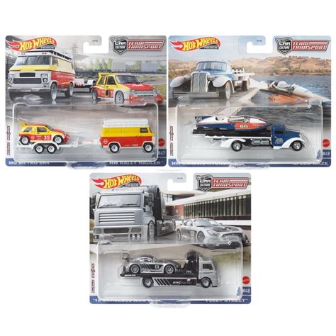 Hotwheels Hot Team Transport Mix S Set Mercedes Fleet Street Metro Rally Hauler Hydroplane