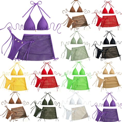 Fengqque Women S 3 Piece Solid Color Bikini Set With Wrap Coverup