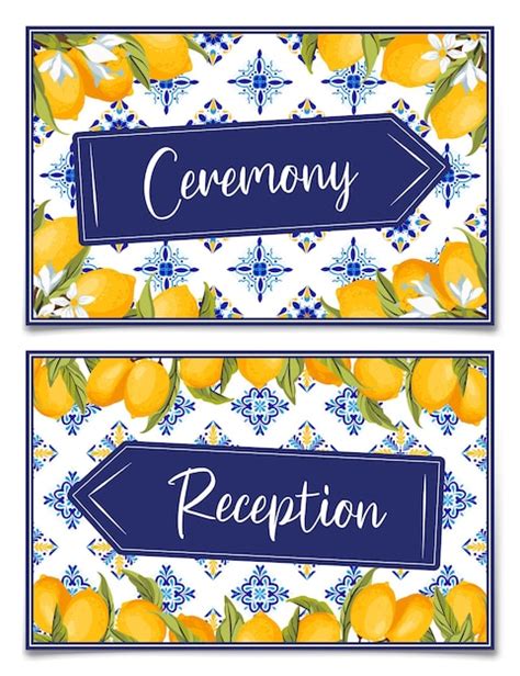 Premium Vector Blue Tiles And Lemons Wedding Signposts Vector