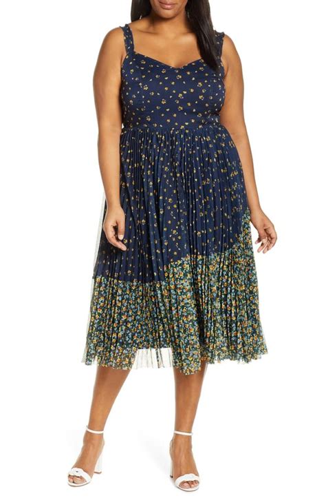 Eloquii Jason Wu X Eloquii Floral Print Pleated Midi Dress Nordstrom