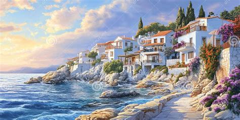 serene coastal cliffside  greece  whitewashed buildings