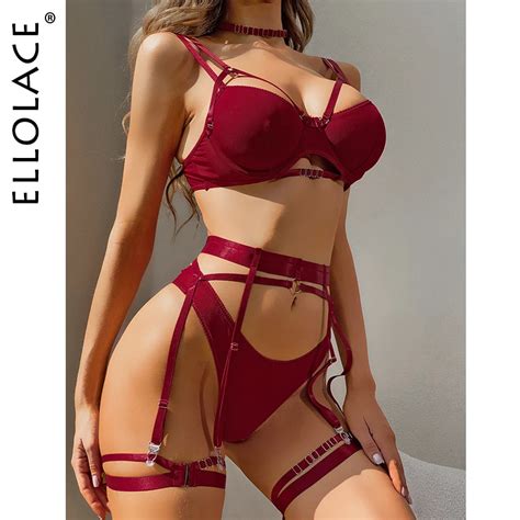 Ellolace Erotic Lingerie Sexy Breves Sets Red Sensual Underwear Push Up