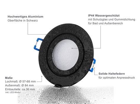 LED Einbaustrahler Bad Schwarz Rund IP44 Lambado De