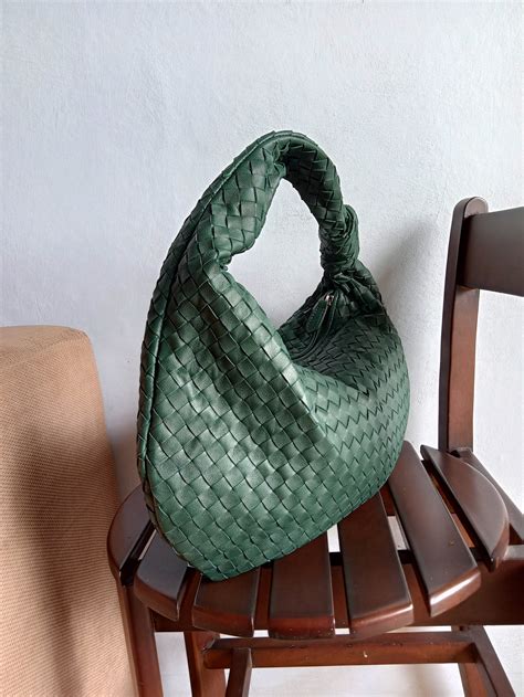 Green Lambskin Knotted Hobo Bag Woven Leather Hobo Bag Etsy