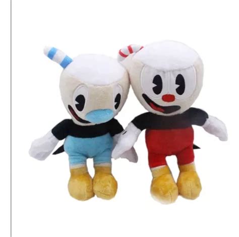 2 Piezas Cuphead Mugman Muñeco Peluche Figura Juguetes 25cm