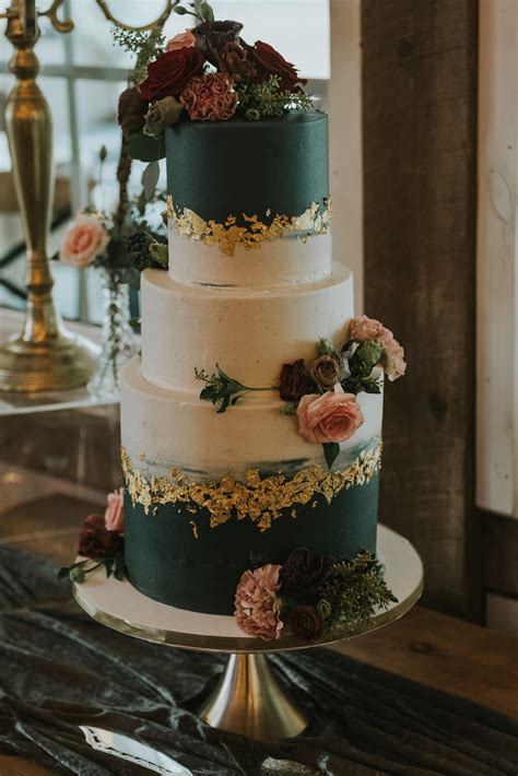 Emerald Green And Gold Wedding Cake