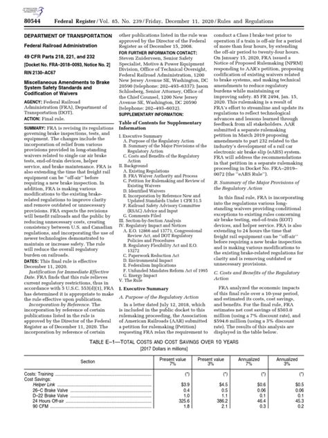 FRA Brake Safety Standards | Download Free PDF | Train | Rulemaking