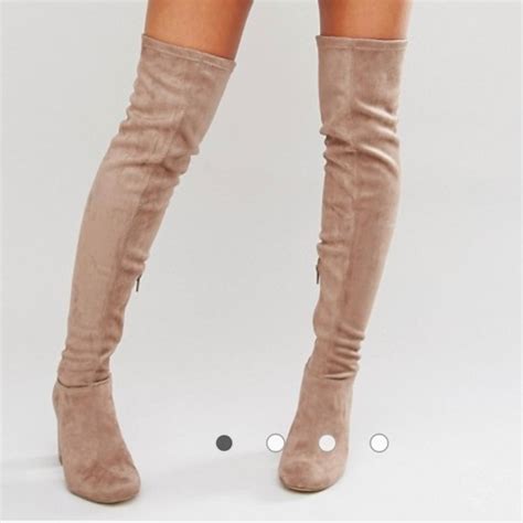 ASOS Shoes Asos Suede Okb Over Knee Boot Block Heel Nude Poshmark
