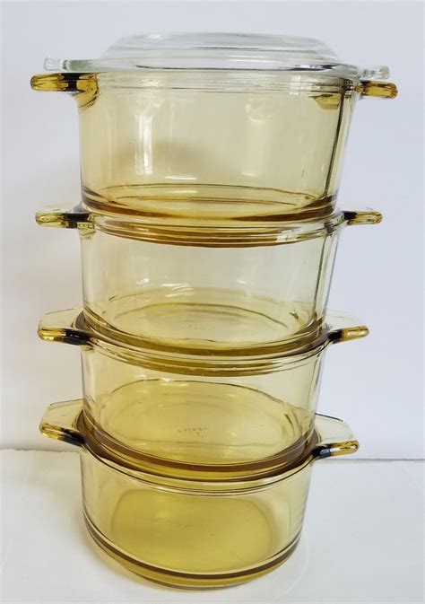 Vintage Set Of 4 Amber Yellow Dynaware Pyrorey Casserole Etsy