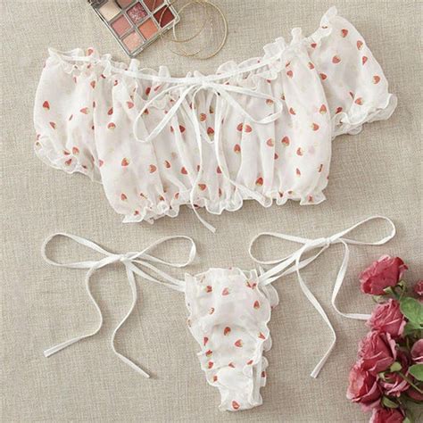 Off Shoulder Lingerie Set Kawaii Women S Underwear Cute Strawberry