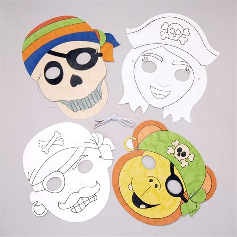 Baker Ross AW610 Pirate Colour-in Masks (Pack of 8), White, Assorted – TopToy