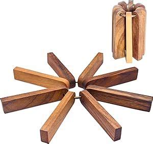 Gorgides Natural Caucasian Folding Walnut Wood Trivet Hot Pads For Pots And Pans Heat