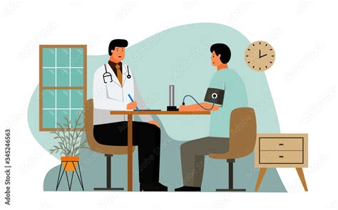 male doctor talk to patient, flat cartoon character design Stock Vector | Adobe Stock