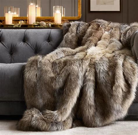 Luxe Restoration Hardware Faux Wolf Fur Queen Sized Blanket Etsy