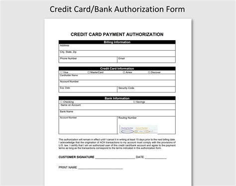 Credit Card Authorization Form PDF Word Doc Google Docs Etsy Australia