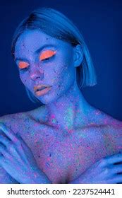 Nude Woman Bright Neon Makeup Fluorescent Stock Photo Shutterstock