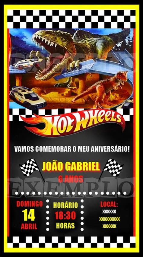 Convite Digital de Aniversário Hot Wheels Pista Dinossauro