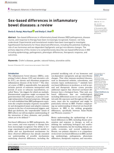 PDF Sex Based Differences In Inflammatory Bowel Diseases A Review