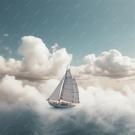 Premium Ai Image Beautiful Sailboat With White Sails Floats Among