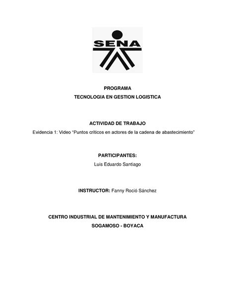 trabajo formativo Sena gestión logística PROGRAMA TECNOLOGIA EN