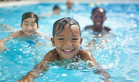 Premium Photo Joyful Children Swimming In The Pool