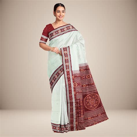 Pure White Traditional Pasapalli Border Sambalpuri Silk Saree