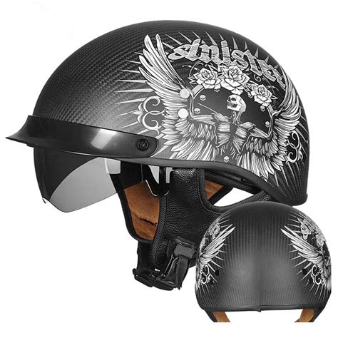 Amazon Vcoros Genuine Carbon Fiber Dot Half Face Helmet Sun Shield