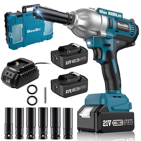 Seesii Brushless Cordless Impact Wrench 800N M Power Impact Wrench 1 2