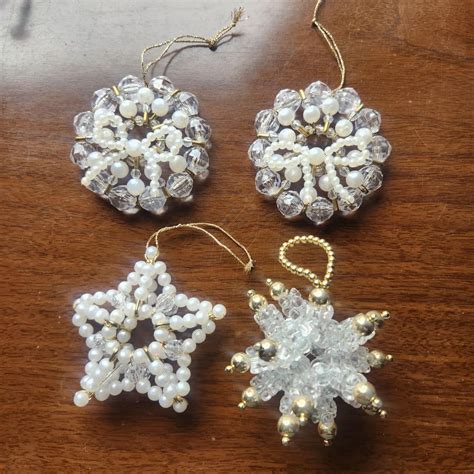 Vintage Handmade Coloured Bead Ornaments Set of Wreaths Candles Bells ...
