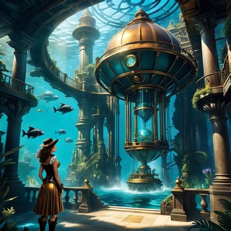 Premium Ai Image Atlantis Steampunk Realm Exposes Lost Technology