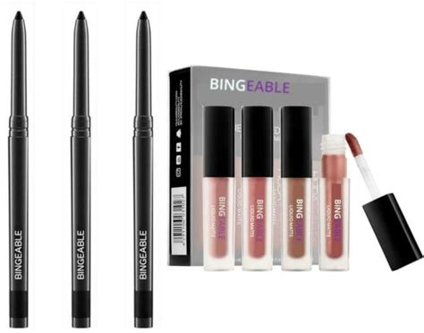 Bingeable Waterproof Kajal 3 Pack And 4 Nude Matte Lipsticks Set Of 4