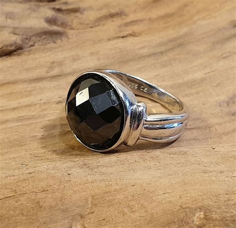 Vintage Sterling Silver And Large Black Cubic Zirconia Chunky